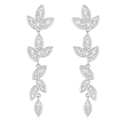 EAMTI Bridal Wedding Earrings for Women Fancy Cubic Zirconia Dangle Crystal Bridal Chandelier 925 Sterling Post Dangle Earring for Bride Bridesmaid - Image 1