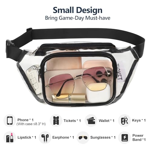 Veckle Clear Fanny Pack Stadium Approved - Adjustable 33-47 Inch Strap, Transparent Belt Bag for Women Men Fits 7.5-inch Smartphone, Waist Bag Clear Bag for Stadium Events, Sport, Concerts, Black - Image 4
