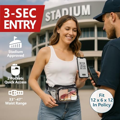 Veckle Clear Fanny Pack Stadium Approved - Adjustable 33-47 Inch Strap, Transparent Belt Bag for Women Men Fits 7.5-inch Smartphone, Waist Bag Clear Bag for Stadium Events, Sport, Concerts, Black - Image 2