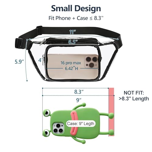 Veckle Clear Fanny Pack Stadium Approved - Adjustable 33-47 Inch Strap, Transparent Belt Bag for Women Men Fits 7.5-inch Smartphone, Waist Bag Clear Bag for Stadium Events, Sport, Concerts, Black - Image 5