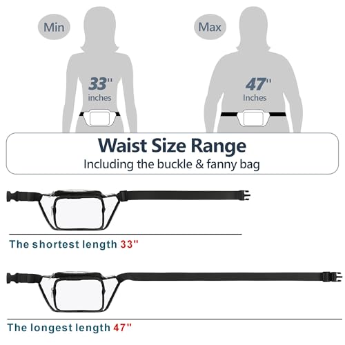 Veckle Clear Fanny Pack Stadium Approved - Adjustable 33-47 Inch Strap, Transparent Belt Bag for Women Men Fits 7.5-inch Smartphone, Waist Bag Clear Bag for Stadium Events, Sport, Concerts, Black - Image 3