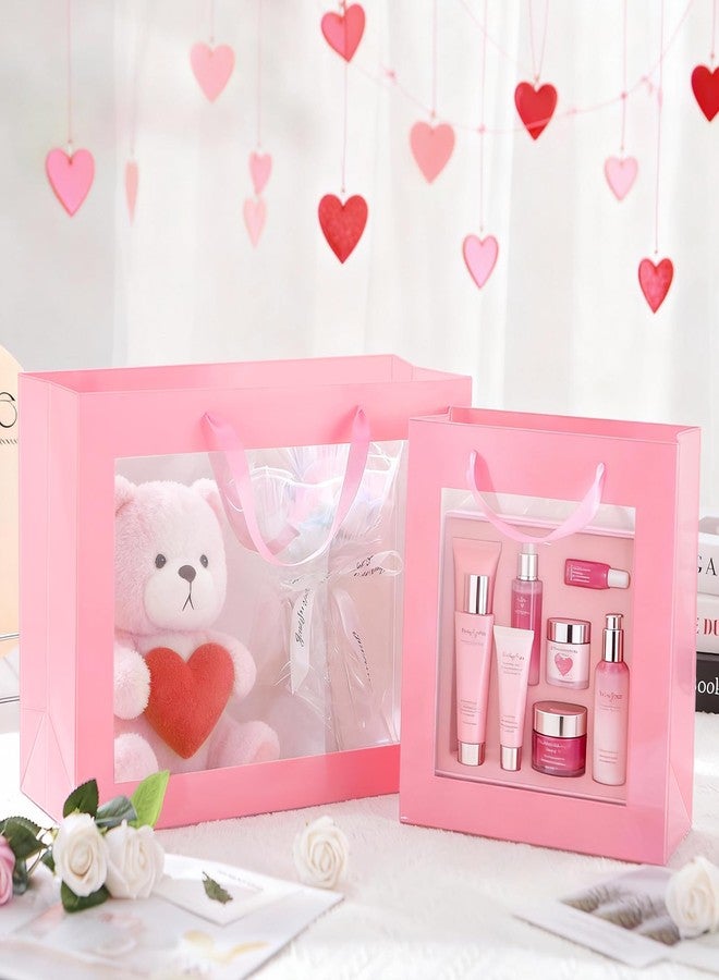 PACKQUEEN 12pcs Pink Gift Bags with Transparent Window, 16x6x12 Inches Extra Large Gift Bags with Handles for Wedding Graduation Mother's Day Festivals Party Present (Glossy Pink) - Image 2
