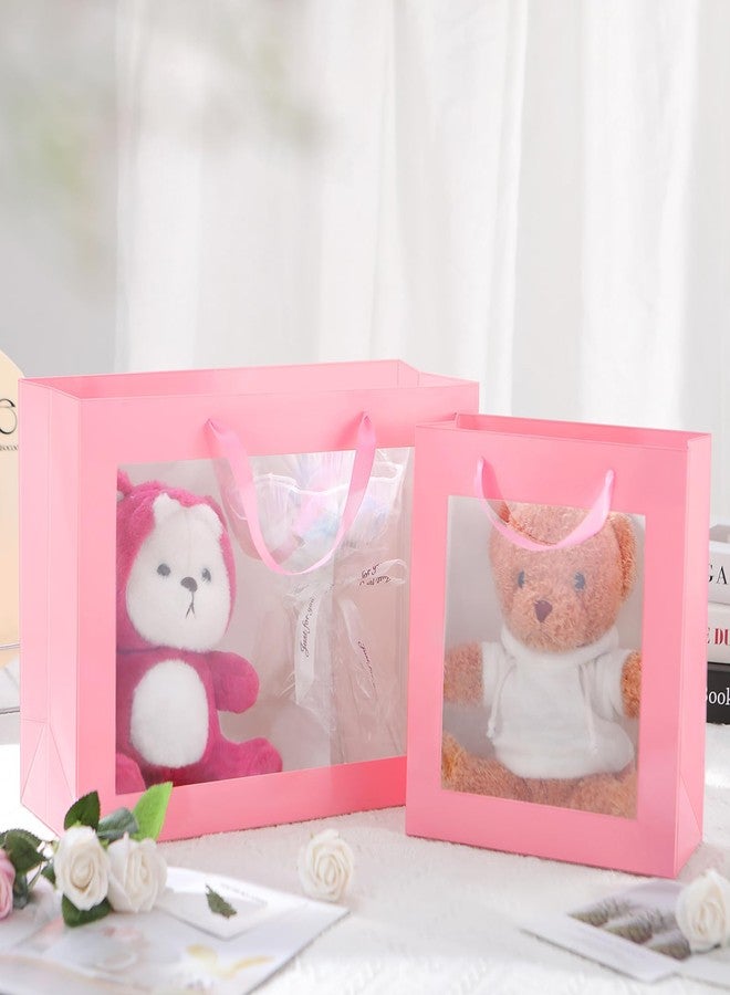 PACKQUEEN 12pcs Pink Gift Bags with Transparent Window, 16x6x12 Inches Extra Large Gift Bags with Handles for Wedding Graduation Mother's Day Festivals Party Present (Glossy Pink) - Image 5