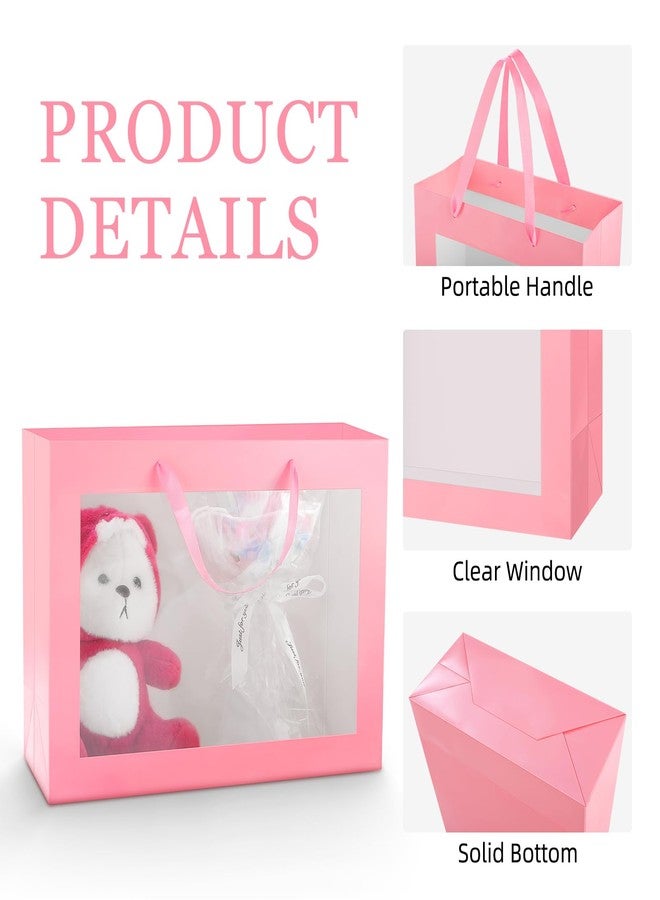 PACKQUEEN 12pcs Pink Gift Bags with Transparent Window, 16x6x12 Inches Extra Large Gift Bags with Handles for Wedding Graduation Mother's Day Festivals Party Present (Glossy Pink) - Image 4