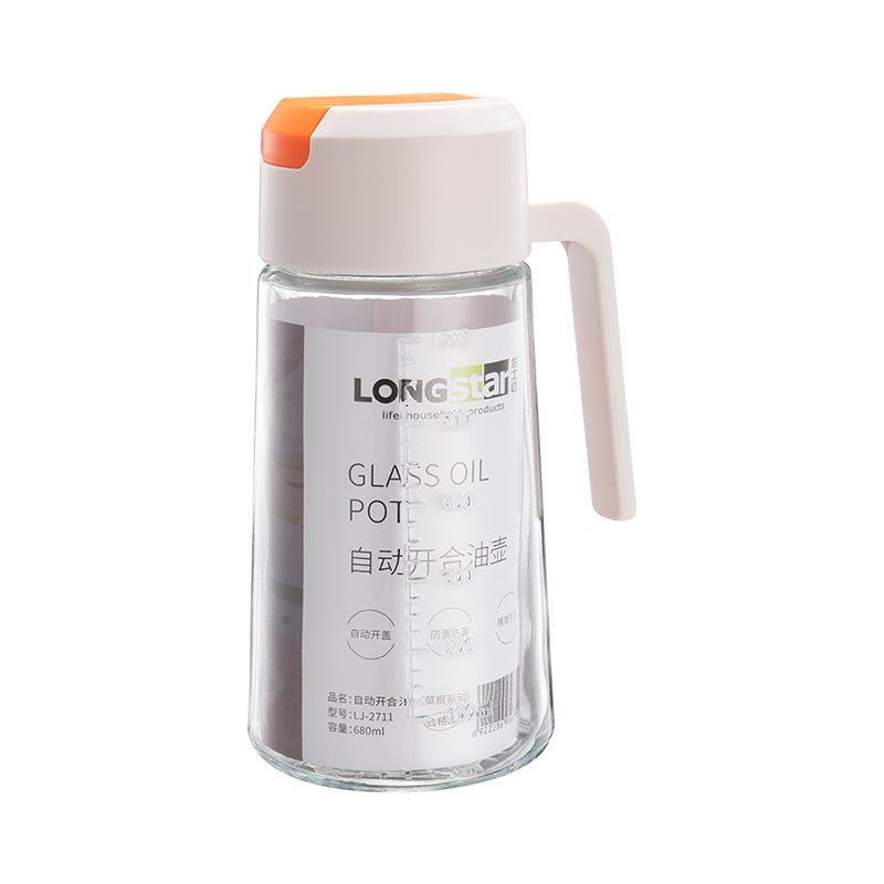 680ml Kitchen Glass Oil Dispenser, Auto Open Lid Design, Soda-Lime Glass, Precise Oil Control, Anti-Leakage - Image 1