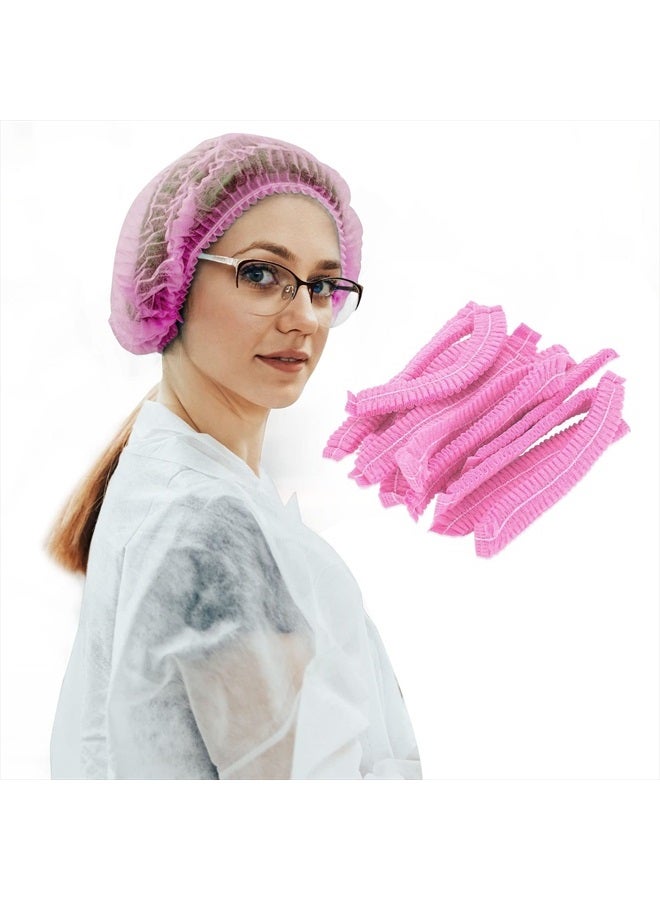 Wecolor 100 Pack 21" Disposable Nonwoven Bouffant Caps Hair Net for Hospital Salon Spa Catering and Dust-free Workspace (pink) - Image 1