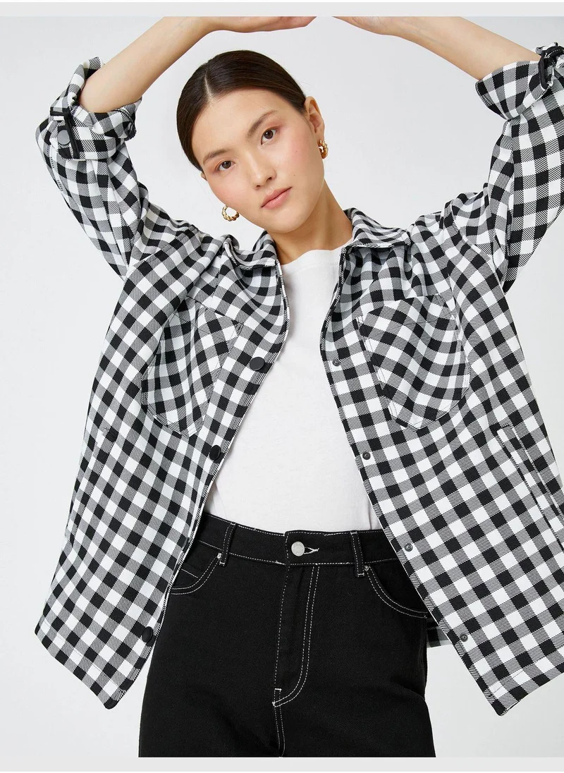 كوتون Oversized Shirt Jacket Pocket Snap Button