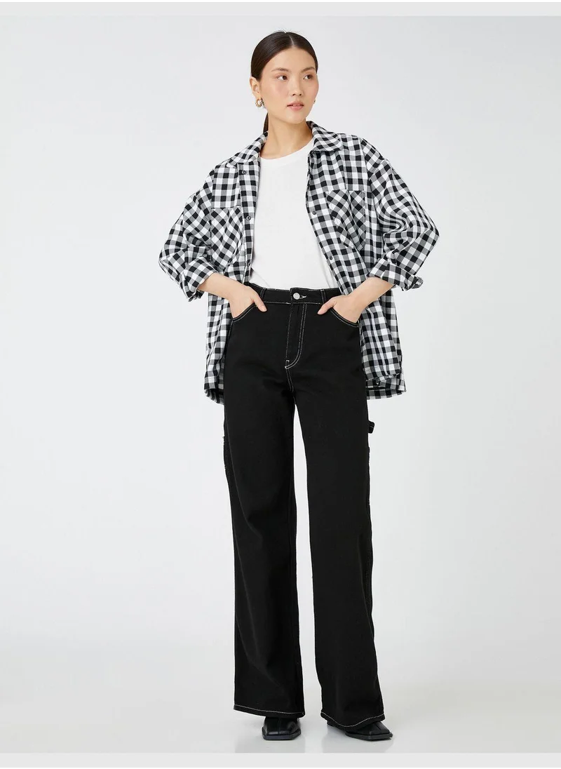 كوتون Oversized Shirt Jacket Pocket Snap Button