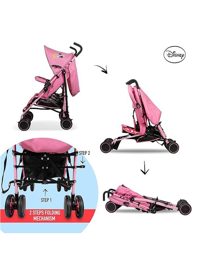 Disney Minnie Mouse Lightweight Adventure Stroller + Storage Cabin 0-36 Months, Compact Design, Shoulder Strap, Adjustable Reclining Seat And More - Pink - Image 3