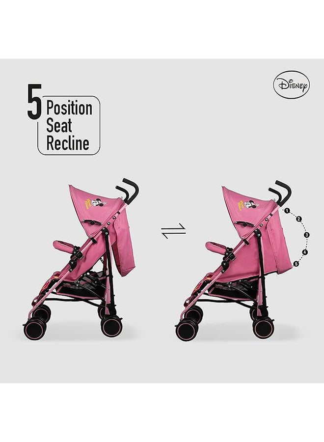 Disney Minnie Mouse Lightweight Adventure Stroller + Storage Cabin 0-36 Months, Compact Design, Shoulder Strap, Adjustable Reclining Seat And More - Pink - Image 5