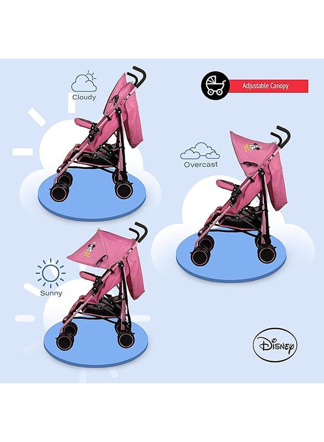 Disney Minnie Mouse Lightweight Adventure Stroller + Storage Cabin 0-36 Months, Compact Design, Shoulder Strap, Adjustable Reclining Seat And More - Pink - Image 4