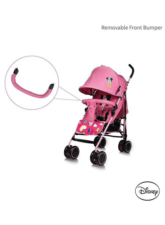 Disney Minnie Mouse Lightweight Adventure Stroller + Storage Cabin 0-36 Months, Compact Design, Shoulder Strap, Adjustable Reclining Seat And More - Pink - Image 2