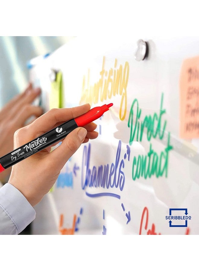 Scribbledo 4 Magnetic Dry Erase Markers Fine Tip Assorted Classic Colors Low Odor Whiteboard Markers With Eraser Cap Thin Skinny White Board Markers For Adults Students Teachers Art Home & School - Image 5