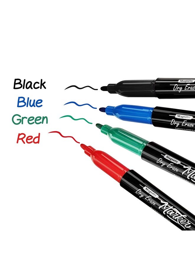 Scribbledo 4 Magnetic Dry Erase Markers Fine Tip Assorted Classic Colors Low Odor Whiteboard Markers With Eraser Cap Thin Skinny White Board Markers For Adults Students Teachers Art Home & School - Image 2