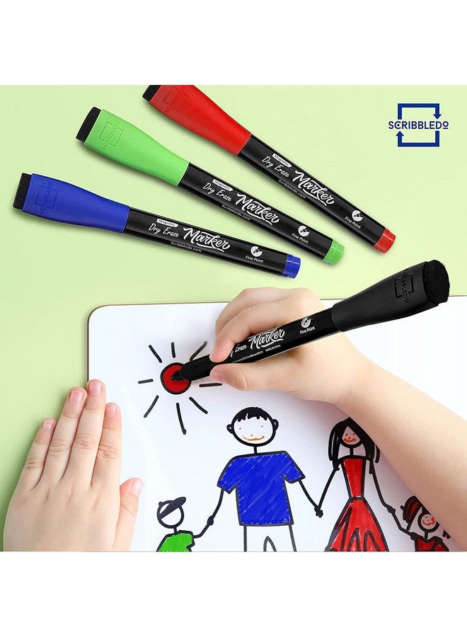 Scribbledo 4 Magnetic Dry Erase Markers Fine Tip Assorted Classic Colors Low Odor Whiteboard Markers With Eraser Cap Thin Skinny White Board Markers For Adults Students Teachers Art Home & School - Image 4
