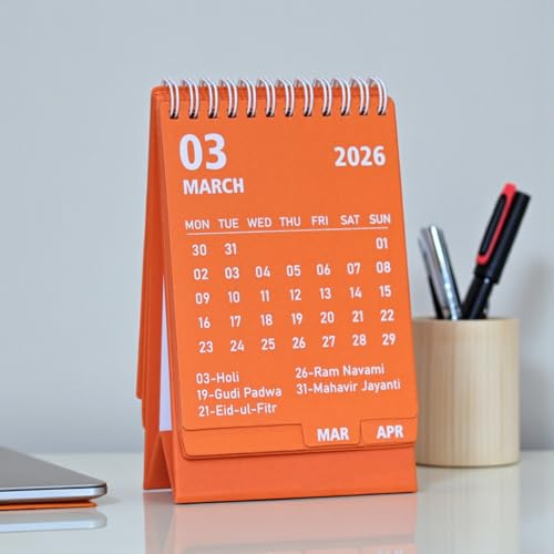 INNAXA 2026 Desk Calendar Mini Monthly Calendar 13 Months Standing Flip Calendar for Home Office Black (Orange) - Image 4