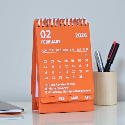 INNAXA 2026 Desk Calendar Mini Monthly Calendar 13 Months Standing Flip Calendar for Home Office Black (Orange) - Image 3