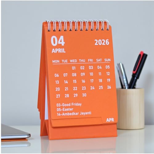 INNAXA 2026 Desk Calendar Mini Monthly Calendar 13 Months Standing Flip Calendar for Home Office Black (Orange) - Image 5