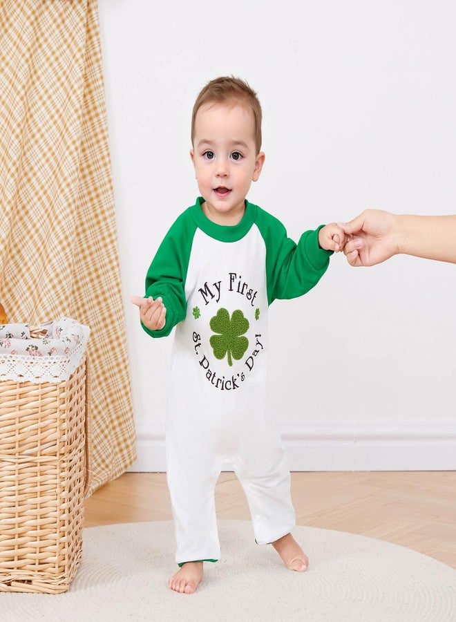 FOCUSNORM My First St. Patrick's Day Baby Girl Boy Outfit Clover Pattern Jumpsuit Romper Onesie Newborn Irish Day Clothes (Cute Green, 0-3 Months) - Image 4