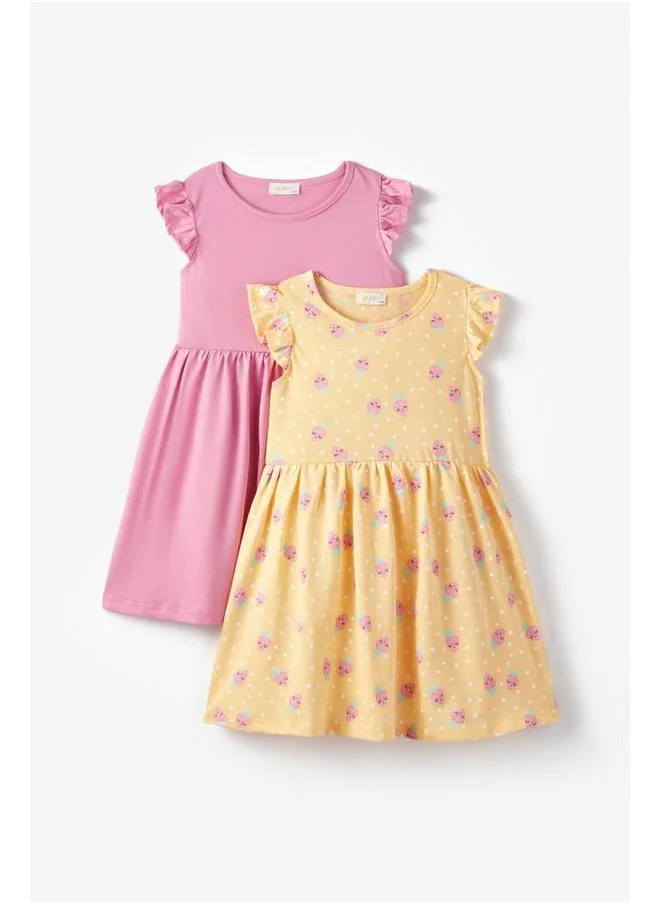 جون June Girl 2-Pack Knitted Dress Yellow - Pink