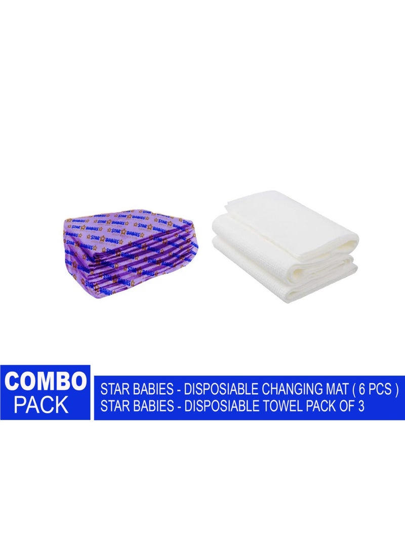 STAR BABiES Combo Pack Diposable Changing Mat 6Pcs With Disposable Towel Pack Of 3 Lavender - Image 2