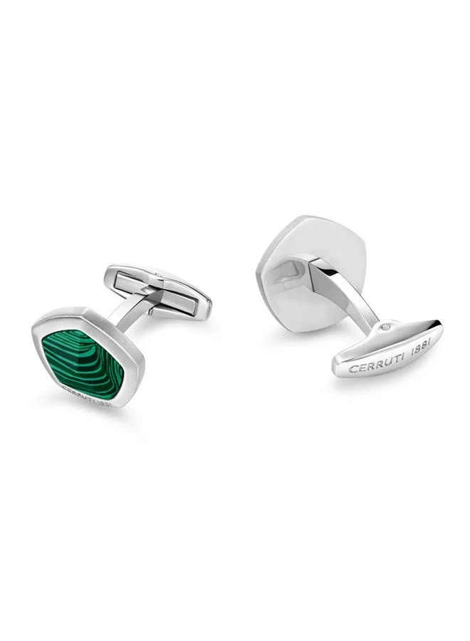 CERRUTI 1881 Polygone Malachite Green and Silver Cufflinks for Men