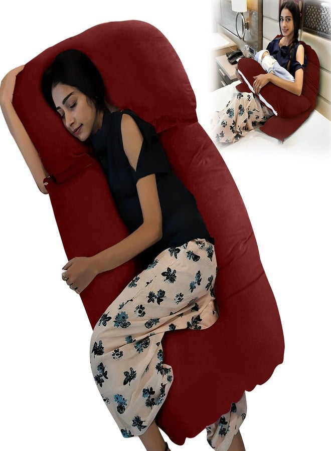 GET IT Maternity Pilow | Pregnancy Pillow | Premium 3 in 1 Multi Usage as Breastfeeding | Dismantle Model | Back Pain | Leg pelivs Support | 6 Months Warranty (Maroon, Premium Extra Large) - Image 1