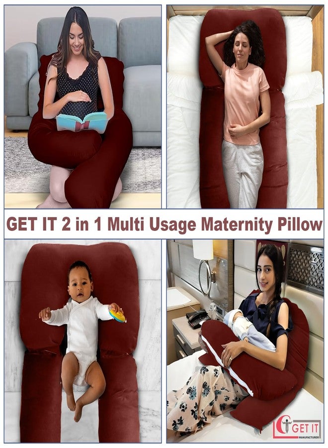 GET IT Maternity Pilow | Pregnancy Pillow | Premium 3 in 1 Multi Usage as Breastfeeding | Dismantle Model | Back Pain | Leg pelivs Support | 6 Months Warranty (Maroon, Premium Extra Large) - Image 4