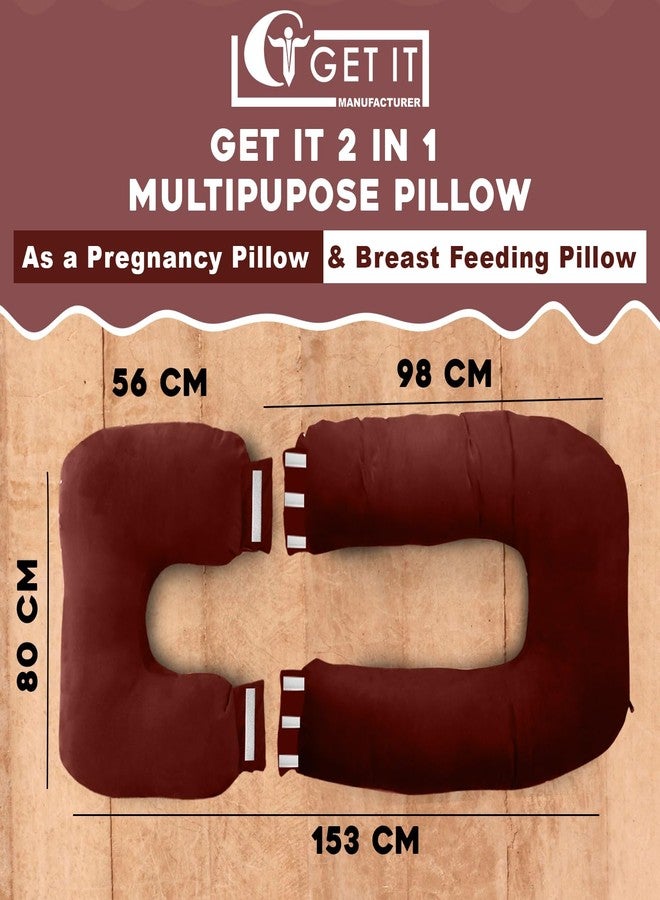 GET IT Maternity Pilow | Pregnancy Pillow | Premium 3 in 1 Multi Usage as Breastfeeding | Dismantle Model | Back Pain | Leg pelivs Support | 6 Months Warranty (Maroon, Premium Extra Large) - Image 3