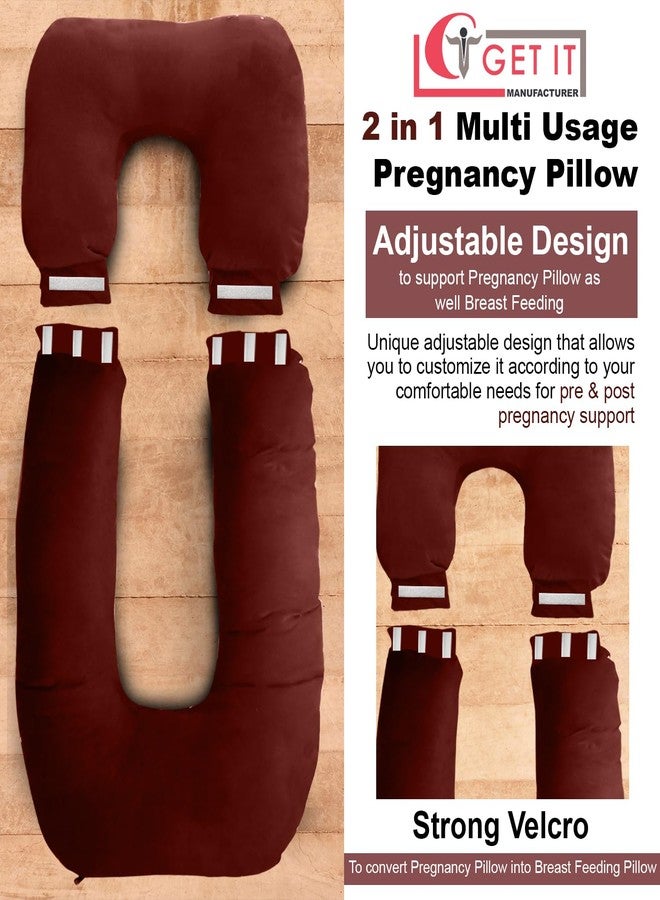 GET IT Maternity Pilow | Pregnancy Pillow | Premium 3 in 1 Multi Usage as Breastfeeding | Dismantle Model | Back Pain | Leg pelivs Support | 6 Months Warranty (Maroon, Premium Extra Large) - Image 2