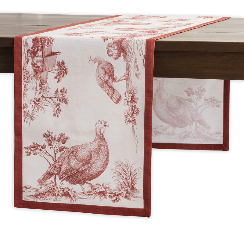Maison d' Hermine Tablerunner 100% Cotton Table Runner Decorative Table Covers  Dining  Home  Wedding  Buffet  Holy Jouy - Red (Single Layer) -Thanksgiving/Christmas(14.50""x108"") - Image 1