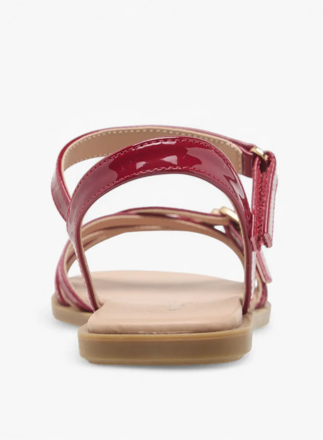 Little Missy Girls Buckle Detail Flat Sandals with Hook and Loop Closure
