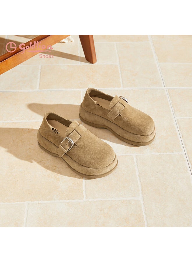 Goldlion Women's Shoes Spring New Thick Sole Birkenstock Slip-on Deep Mouth Flats G601540238 Camel Size 38 - Image 3