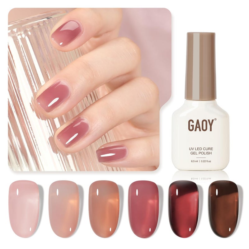 GAOY Rose Garden Jelly Gel Nail Polish of 6 Transparent Nude Red Pink Brown Colors Sheer Gel Polish Kit for Salon Manicure and Nail Art DIY at Home - Image 2
