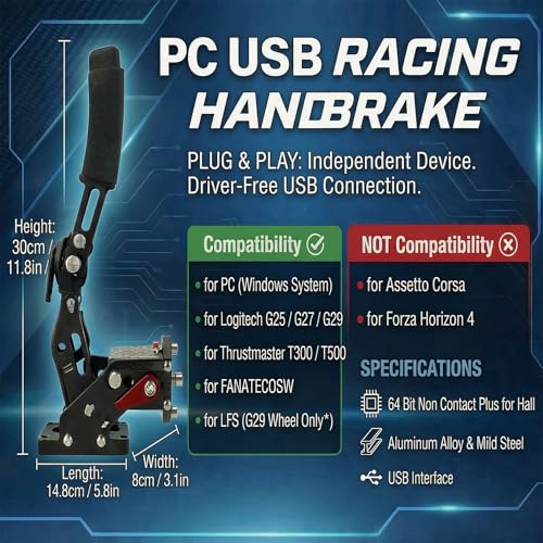 Gavigain USB 64 bit Handbrake for PS5 64 bit USB Handbrake Racing Game Analog Racing Game Handbrake and Play 2 in 1 PC Analog Racing Game Handbrake for G27 G25 G29 T500 T300 Windows(Black) [video game] - Image 5