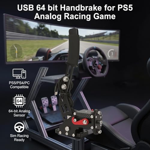 Gavigain USB 64 bit Handbrake for PS5 64 bit USB Handbrake Racing Game Analog Racing Game Handbrake and Play 2 in 1 PC Analog Racing Game Handbrake for G27 G25 G29 T500 T300 Windows(Black) [video game] - Image 2