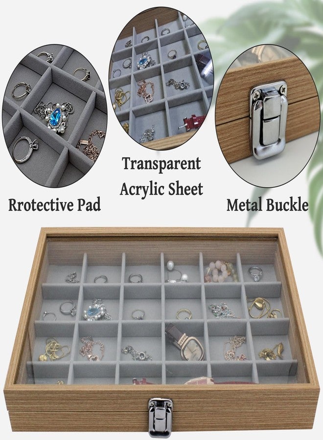 WisePoint Jewelry Box with Glass Lid, Wood Jewelry Organizer Box, 24-Grid Earring Holder Organizer Jewelry Boxes, Jewelry Organizer Tray with Lock (style 1) - Image 2