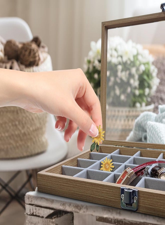 WisePoint Jewelry Box with Glass Lid, Wood Jewelry Organizer Box, 24-Grid Earring Holder Organizer Jewelry Boxes, Jewelry Organizer Tray with Lock (style 1) - Image 3