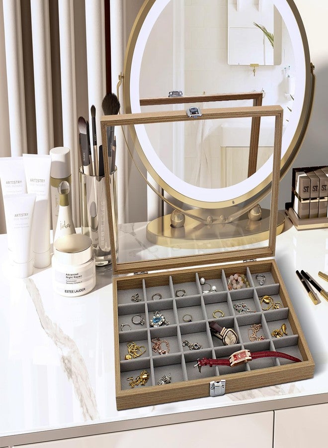 WisePoint Jewelry Box with Glass Lid, Wood Jewelry Organizer Box, 24-Grid Earring Holder Organizer Jewelry Boxes, Jewelry Organizer Tray with Lock (style 1) - Image 4