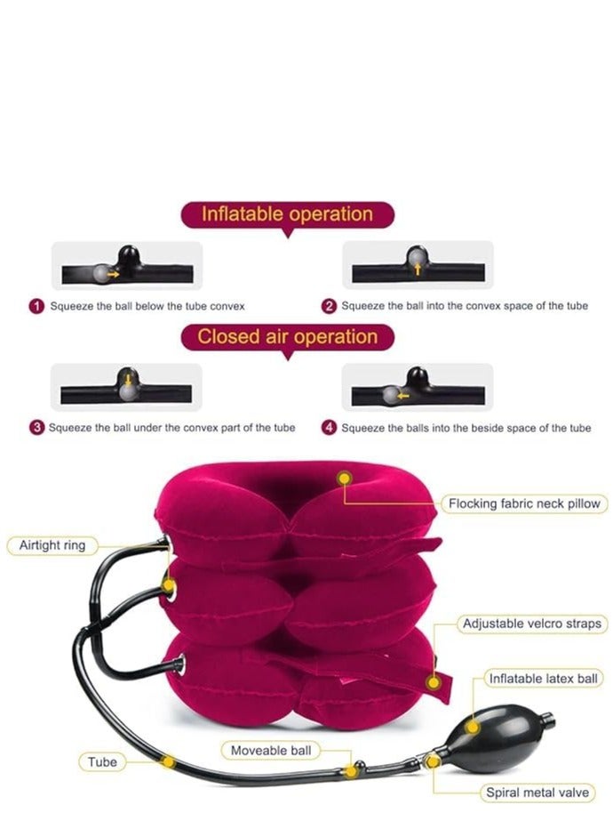 KASTWAVE Travel Pillow, Cervical Neck Traction Device, Portable Neck Stretcher Cervical Traction Provide Neck Support and Neck Pain Relief, Neck Traction Devices for Home Use Neck Decompression (Rose Red) - Image 2