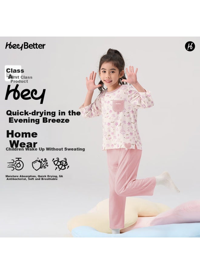 Heybetter Children'S Quick-Dry Home Wear, 5A Antibacterial, Soft And Breathable, Set - Pink Leaf Cloud (Pink), 140 - Image 2