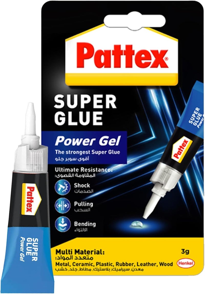 باتكس Pattex Super Glue Power Gel، مادة لاصقة قوية ومتعددة الاستخدامات للمواد المرنة، سهلة الاستخدام وشفا��ة، لون أبيض، عبوة 1x3 جرام، رقم المنتج: 2751609 - Image 1