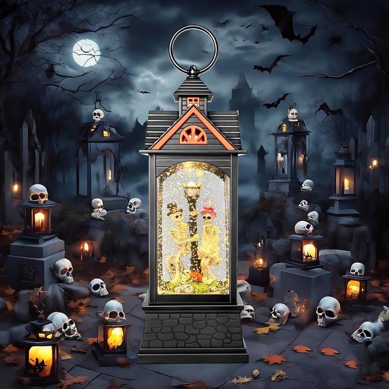 AOMIL Halloween Snow Globe Lantern, Spooky Ghost Halloween Decor, Plug-in u0026 Battery Operated Snow Globes for Halloween Decorations Indoor - Image 1