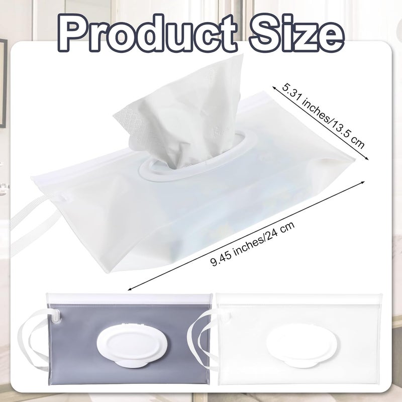 Bremorou Reusable Wipes Pouch 2 Pack Portable Refillable Wipe Container Waterproof and Dustproof Travel Wipes Case Baby Wipes Dispenser Baby Wipe Holder Refillable for Travel White  Gray - Image 2