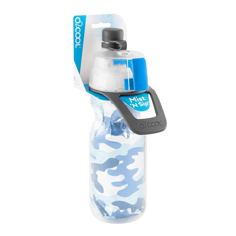 O2COOL Mist 'N Sip Kids Misting Water Bottle 2-in-1 Mist And Sip Function With No Leak Pull Top Spout Kids Reusable Sports Water Bottle - 12 oz (Blue Camo) - Image 2