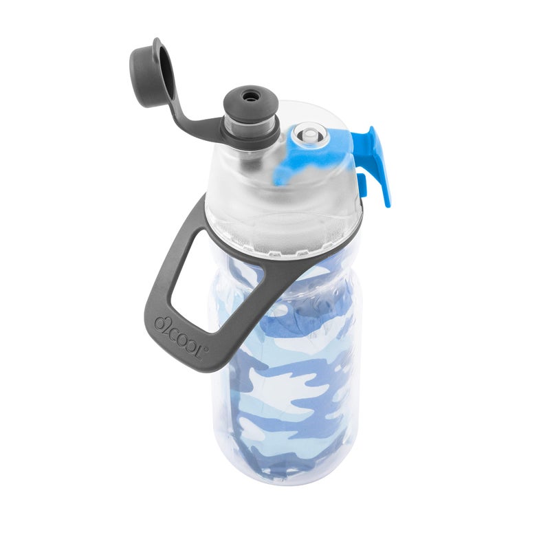 O2COOL Mist 'N Sip Kids Misting Water Bottle 2-in-1 Mist And Sip Function With No Leak Pull Top Spout Kids Reusable Sports Water Bottle - 12 oz (Blue Camo) - Image 4