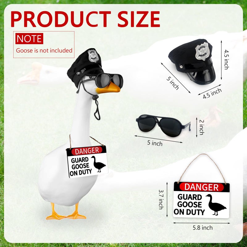 CAMDUCK 3 Pcs Porch Goose Accessories Porch Goose Sign Goose Police Hat Eyeglasses Wooden Gooses Warning Sign Danger Guard Goose on Duty Warning Sign Goose Outfits Decor for Yard Porch Lawn - Image 2