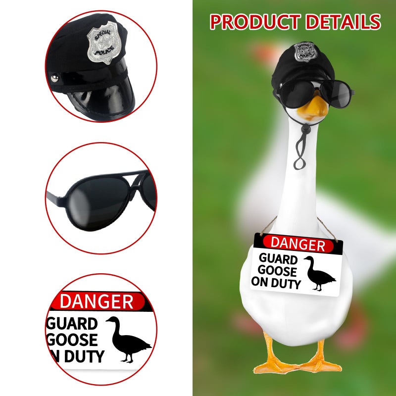 CAMDUCK 3 Pcs Porch Goose Accessories Porch Goose Sign Goose Police Hat Eyeglasses Wooden Gooses Warning Sign Danger Guard Goose on Duty Warning Sign Goose Outfits Decor for Yard Porch Lawn - Image 3