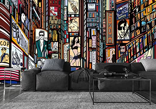 Bormia New York City Mural Wallpaper Cartoon Characters and Street Room Background Wall Mural for Living Room BedroomNot Peel n Stick - Image 1