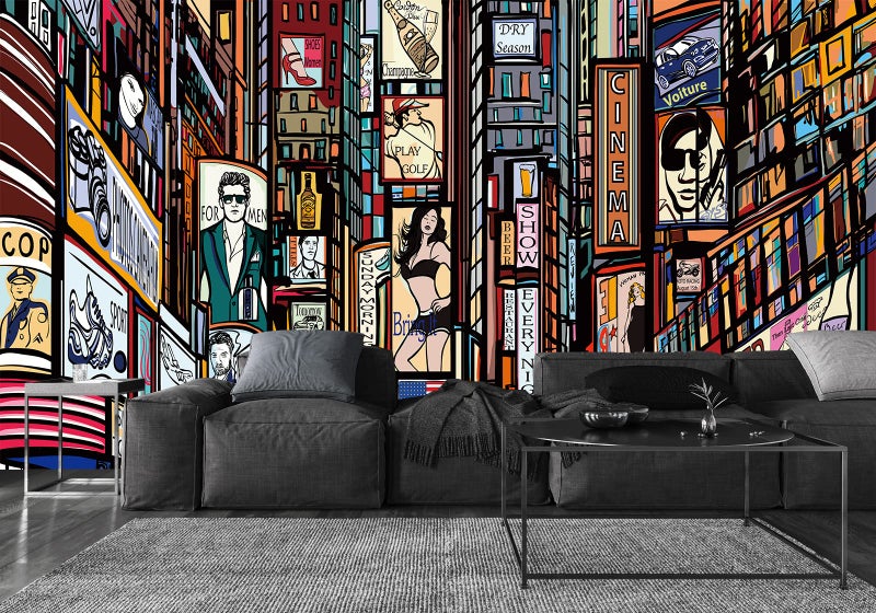 Bormia New York City Mural Wallpaper Cartoon Characters and Street Room Background Wall Mural for Living Room BedroomNot Peel n Stick - Image 2